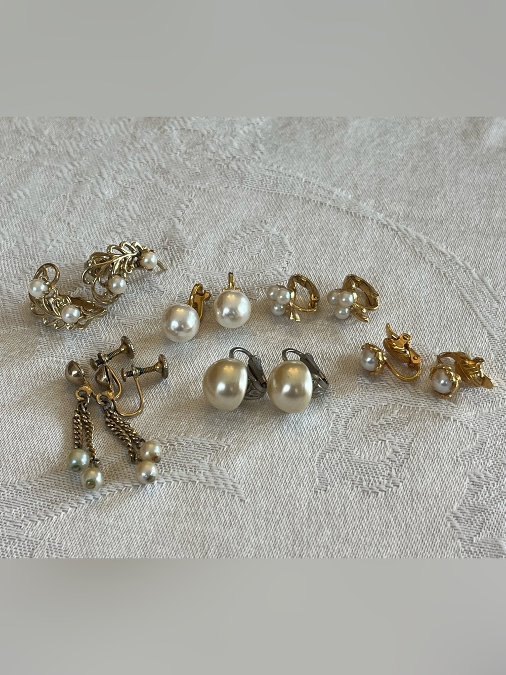 Vintage Gold Tone and Pearl Clip-On Earrings Set